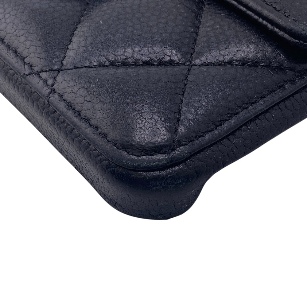 CHANEL iPhone case Caviar Skin, Leather black iPhone14 Matrasse Coco ball Women Used Authentic