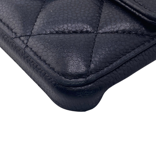 CHANEL iPhone case Caviar Skin, Leather black iPhone14 Matrasse Coco ball Women Used Authentic