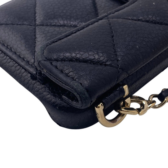 CHANEL iPhone case Caviar Skin, Leather black iPhone14 Matrasse Coco ball Women Used Authentic