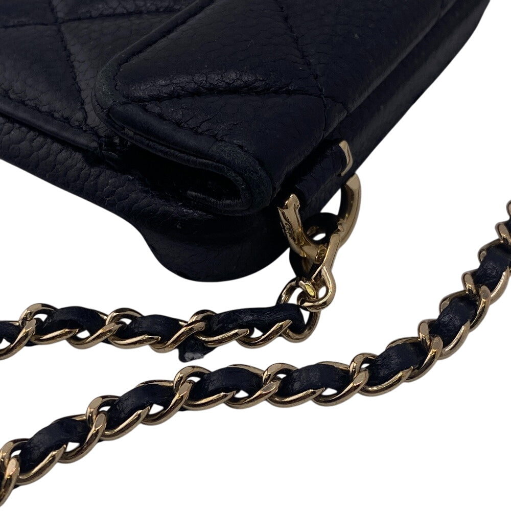 CHANEL iPhone case Caviar Skin, Leather black iPhone14 Matrasse Coco ball Women Used Authentic