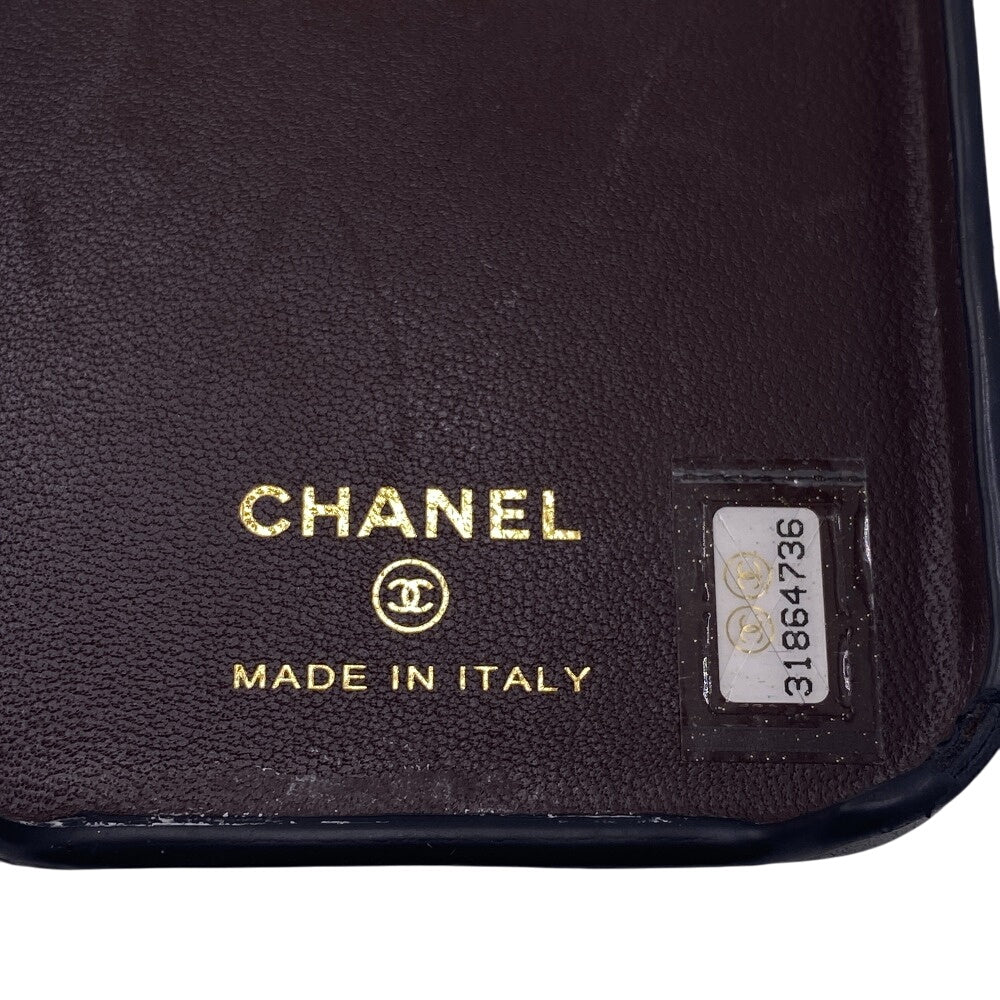 CHANEL iPhone case Caviar Skin, Leather black iPhone14 Matrasse Coco ball Women Used Authentic