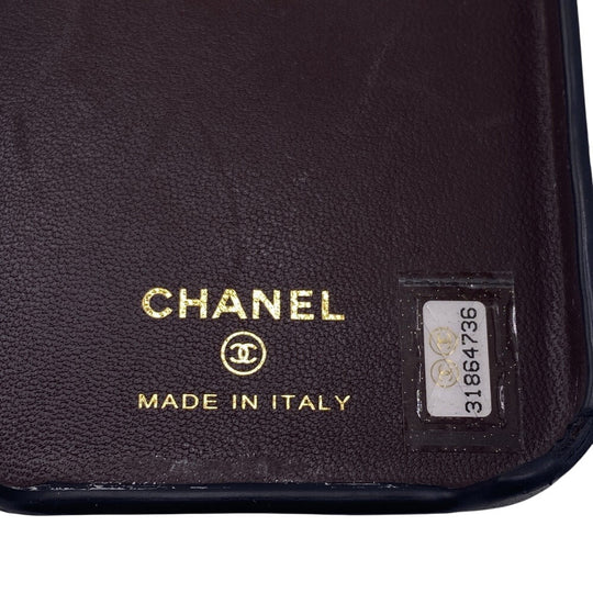 CHANEL iPhone case Caviar Skin, Leather black iPhone14 Matrasse Coco ball Women Used Authentic