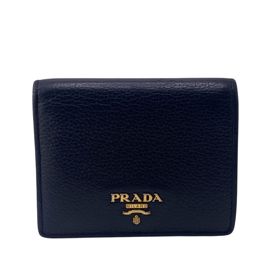 PRADA Bifold Wallet 1MV204 leather black Compact wallet Dyno Color unisex(Unisex) Used Authentic