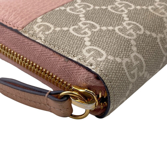GUCCI Long Wallet Purse 456117 Calfskin Dusty Pink Zip Around GG Marmont GG Supreme Women Used Authentic