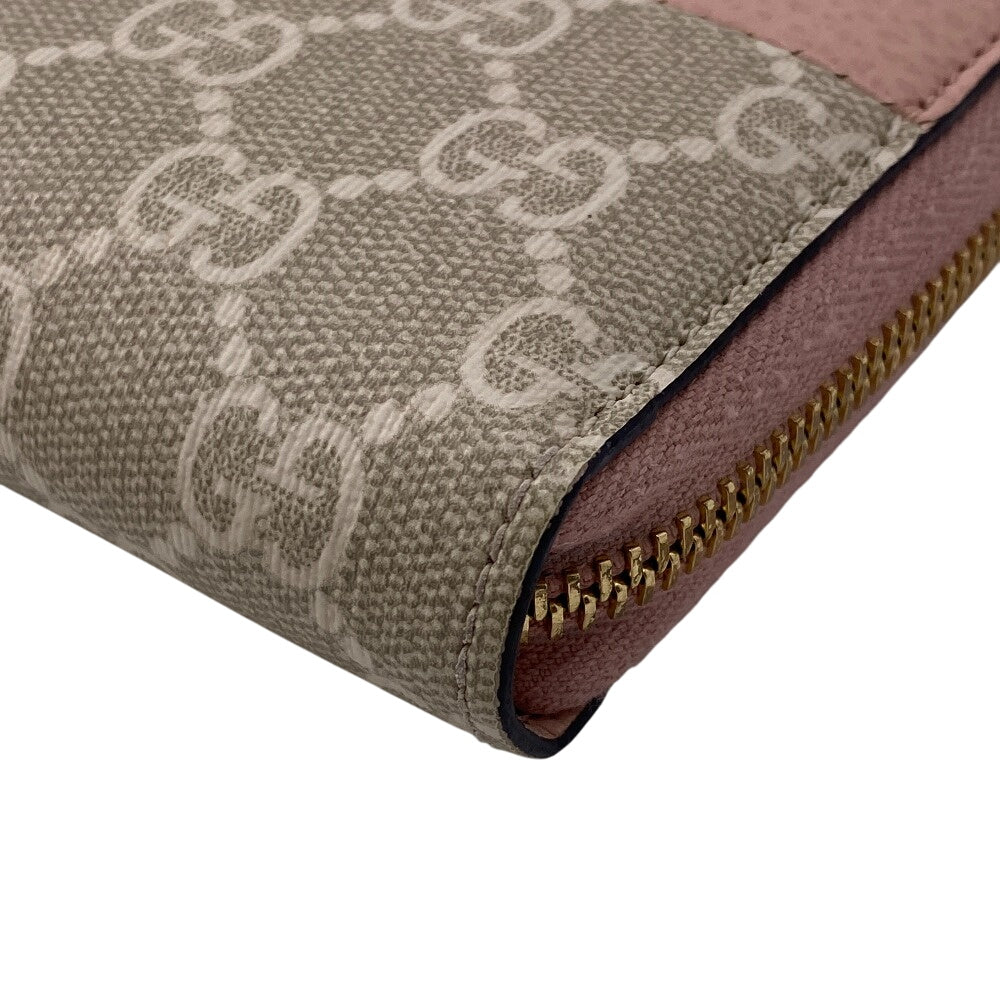 GUCCI Long Wallet Purse 456117 Calfskin Dusty Pink Zip Around GG Marmont GG Supreme Women Used Authentic