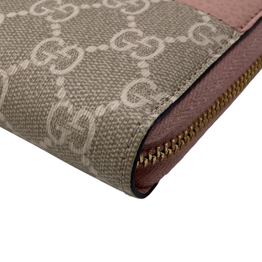 GUCCI Long Wallet Purse 456117 Calfskin Dusty Pink Zip Around GG Marmont GG Supreme Women Used Authentic