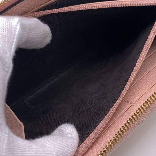 GUCCI Long Wallet Purse 456117 Calfskin Dusty Pink Zip Around GG Marmont GG Supreme Women Used Authentic