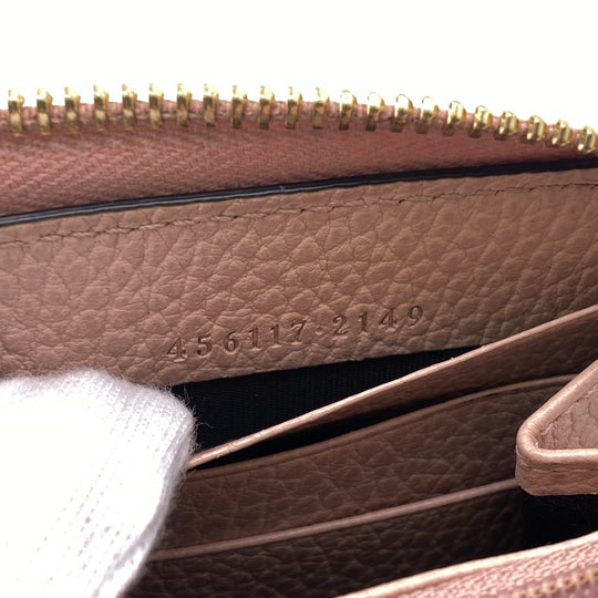 GUCCI Long Wallet Purse 456117 Calfskin Dusty Pink Zip Around GG Marmont GG Supreme Women Used Authentic