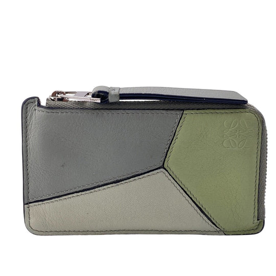 LOEWE Coin case leather green Fragment puzzle Women Used Authentic