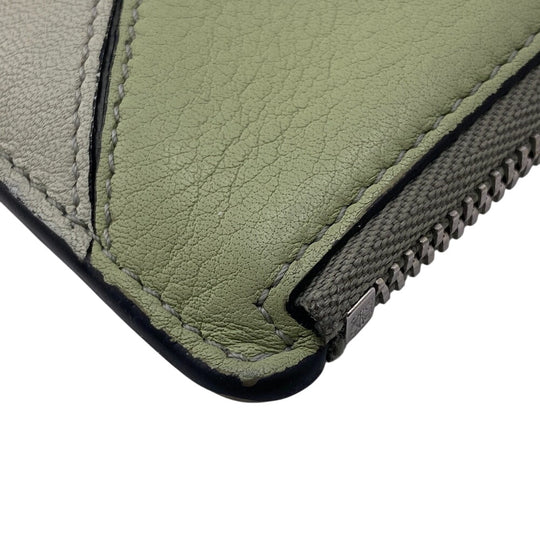 LOEWE Coin case leather green Fragment puzzle Women Used Authentic