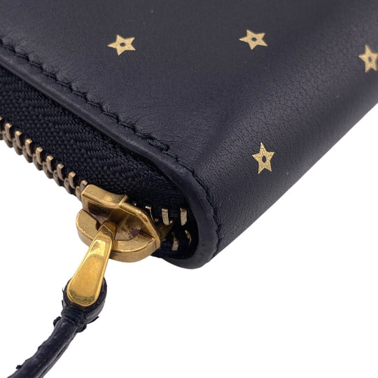 Christian Dior Long Wallet Purse leather black Stars Collection Women(Unisex) Used Authentic