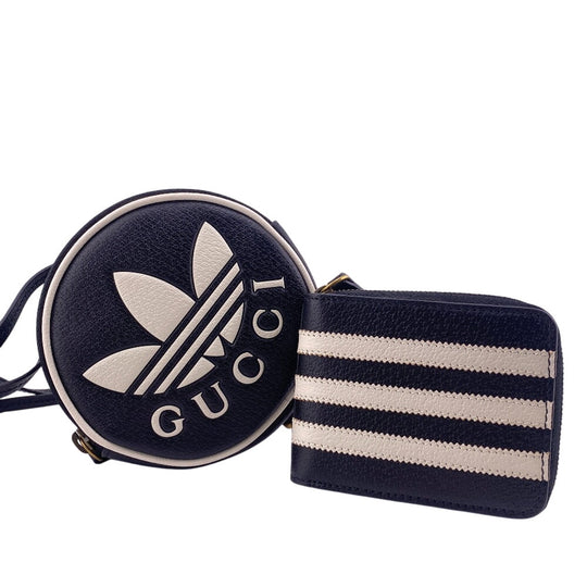 GUCCI Coin case 721903 leather black Adidas Collaboration Card Case Trefoil Leather Shoulder Pouch Women(Unisex) Used Authentic