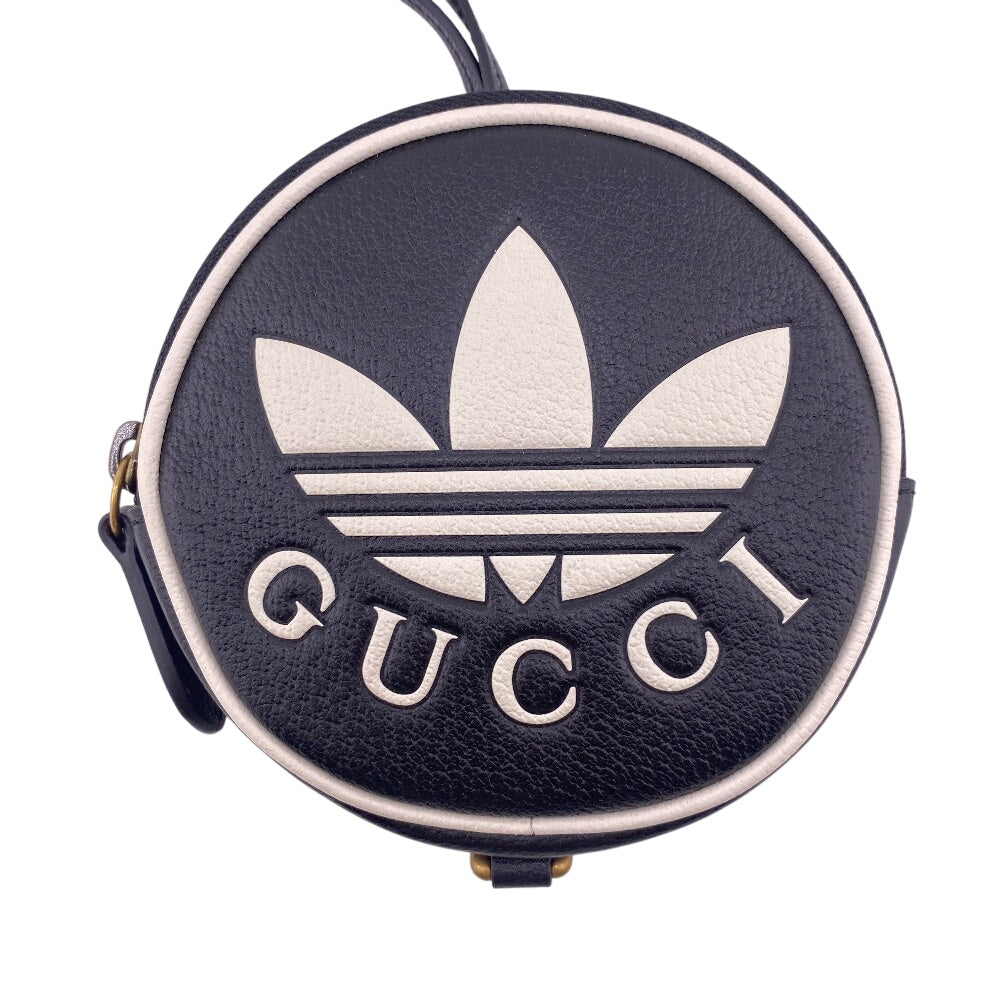 GUCCI Coin case 721903 leather black Adidas Collaboration Card Case Trefoil Leather Shoulder Pouch Women(Unisex) Used Authentic