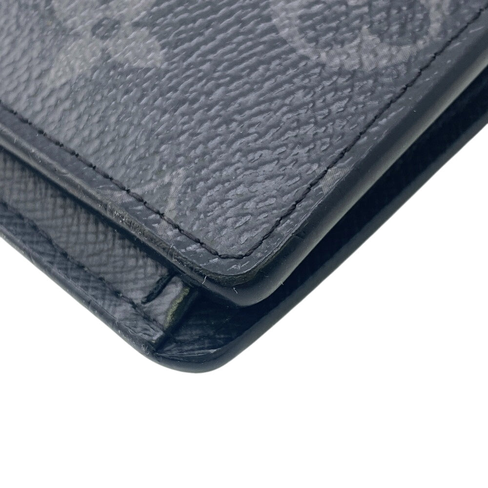 LOUIS VUITTON Long Wallet Purse M61697 leather black Monogram Eclipse Plat the Portefeuille(Unisex) Used Authentic