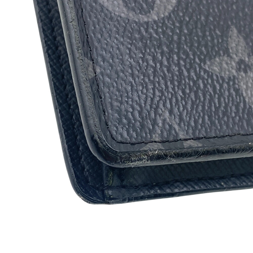 LOUIS VUITTON Long Wallet Purse M61697 leather black Monogram Eclipse Plat the Portefeuille(Unisex) Used Authentic