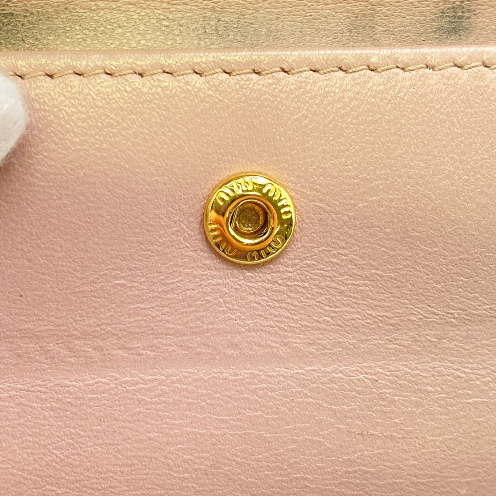 MIUMIU Bifold Wallet 5MV204 leather pink Matelasse Rhinestone Pearl Women Used Authentic