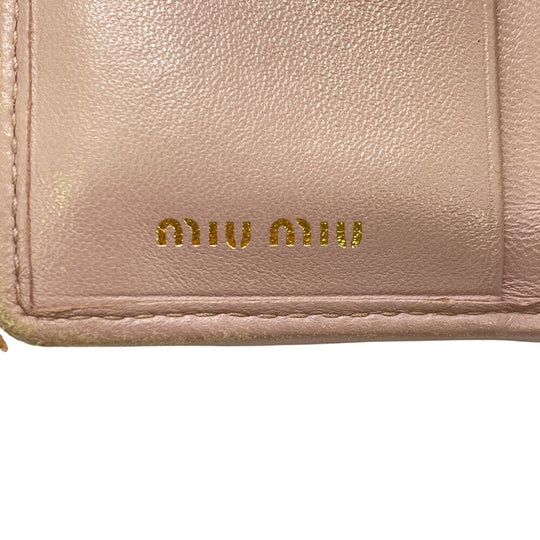 MIUMIU Bifold Wallet 5MV204 leather pink Matelasse Rhinestone Pearl Women Used Authentic