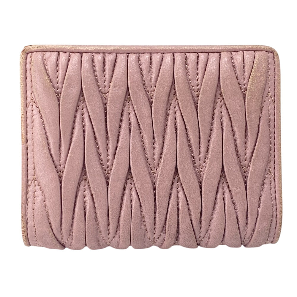 MIUMIU Bifold Wallet 5MV204 leather pink Matelasse Rhinestone Pearl Women Used Authentic