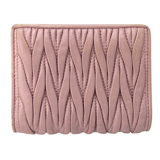 MIUMIU Bifold Wallet 5MV204 leather pink Matelasse Rhinestone Pearl Women Used Authentic