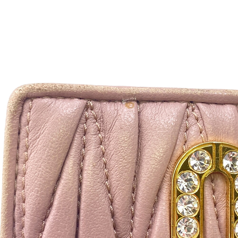MIUMIU Bifold Wallet 5MV204 leather pink Matelasse Rhinestone Pearl Women Used Authentic