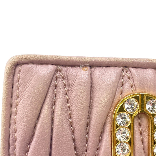 MIUMIU Bifold Wallet 5MV204 leather pink Matelasse Rhinestone Pearl Women Used Authentic