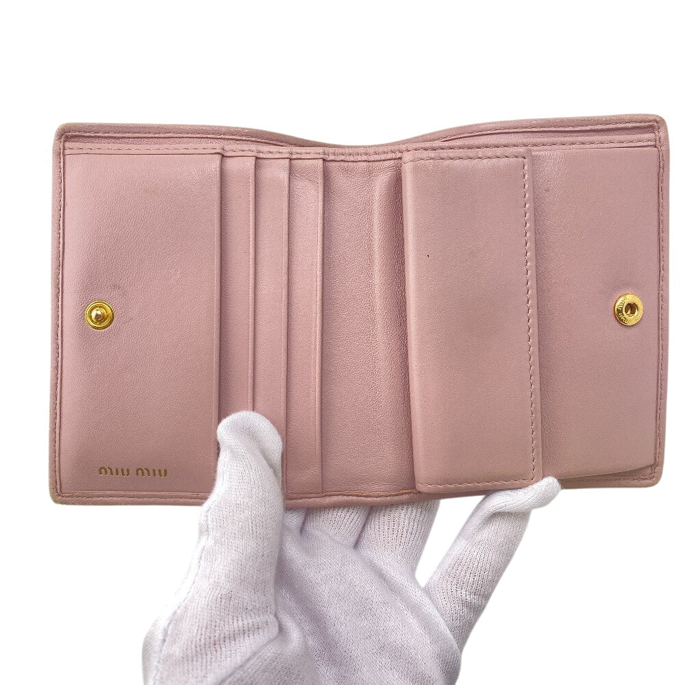 MIUMIU Bifold Wallet 5MV204 leather pink Matelasse Rhinestone Pearl Women Used Authentic