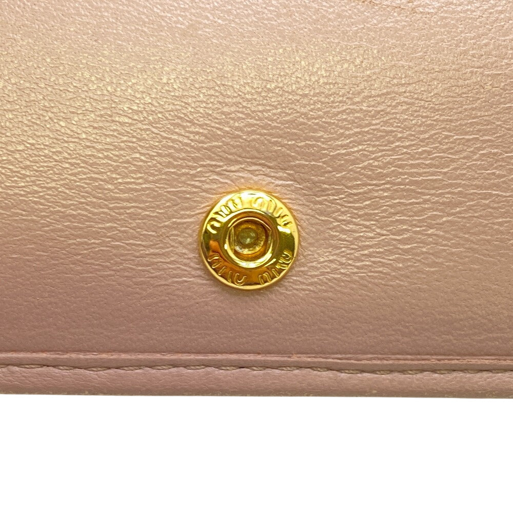 MIUMIU Bifold Wallet 5MV204 leather pink Matelasse Rhinestone Pearl Women Used Authentic