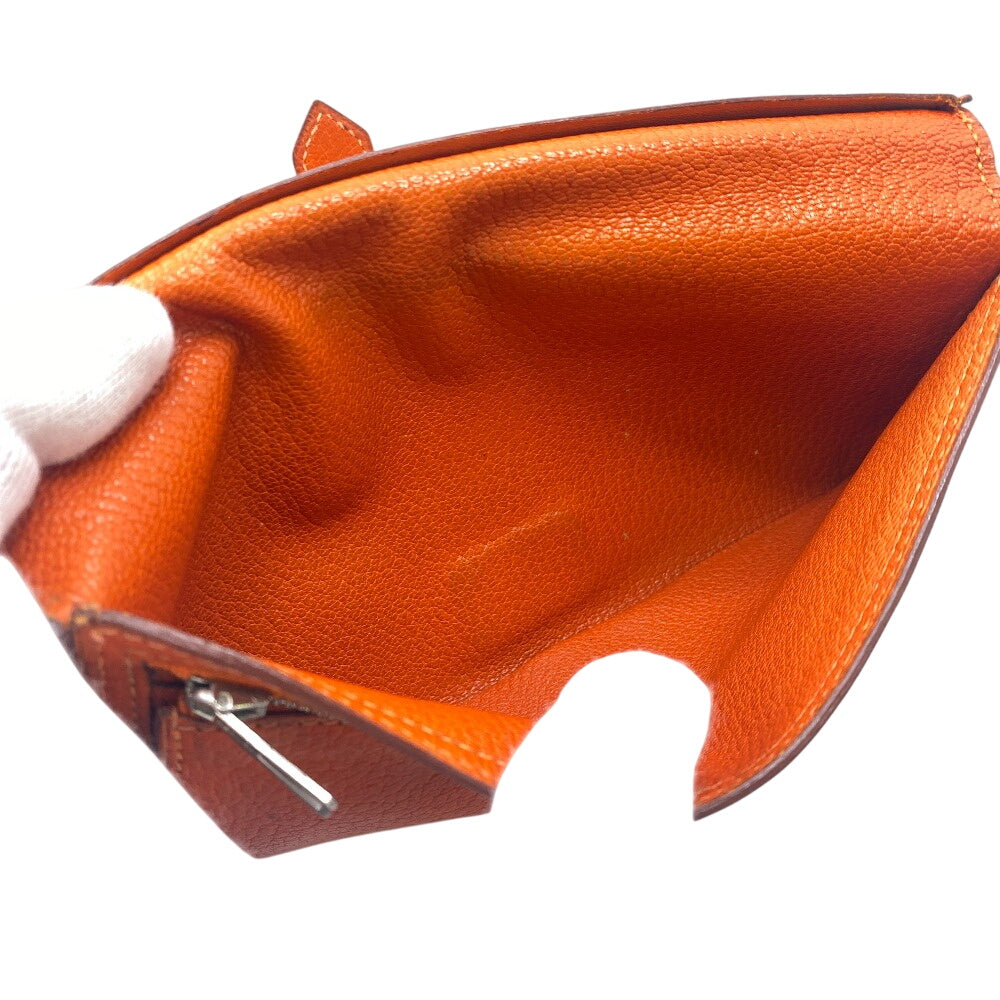 HERMES Long Wallet Purse Chevre Misol Orange Bean Women Used Authentic