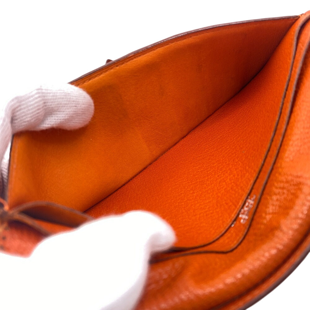 HERMES Long Wallet Purse Chevre Misol Orange Bean Women Used Authentic