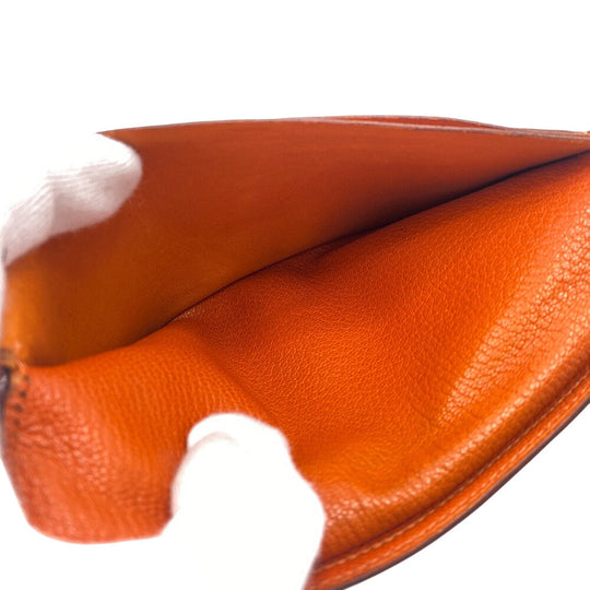HERMES Long Wallet Purse Chevre Misol Orange Bean Women Used Authentic