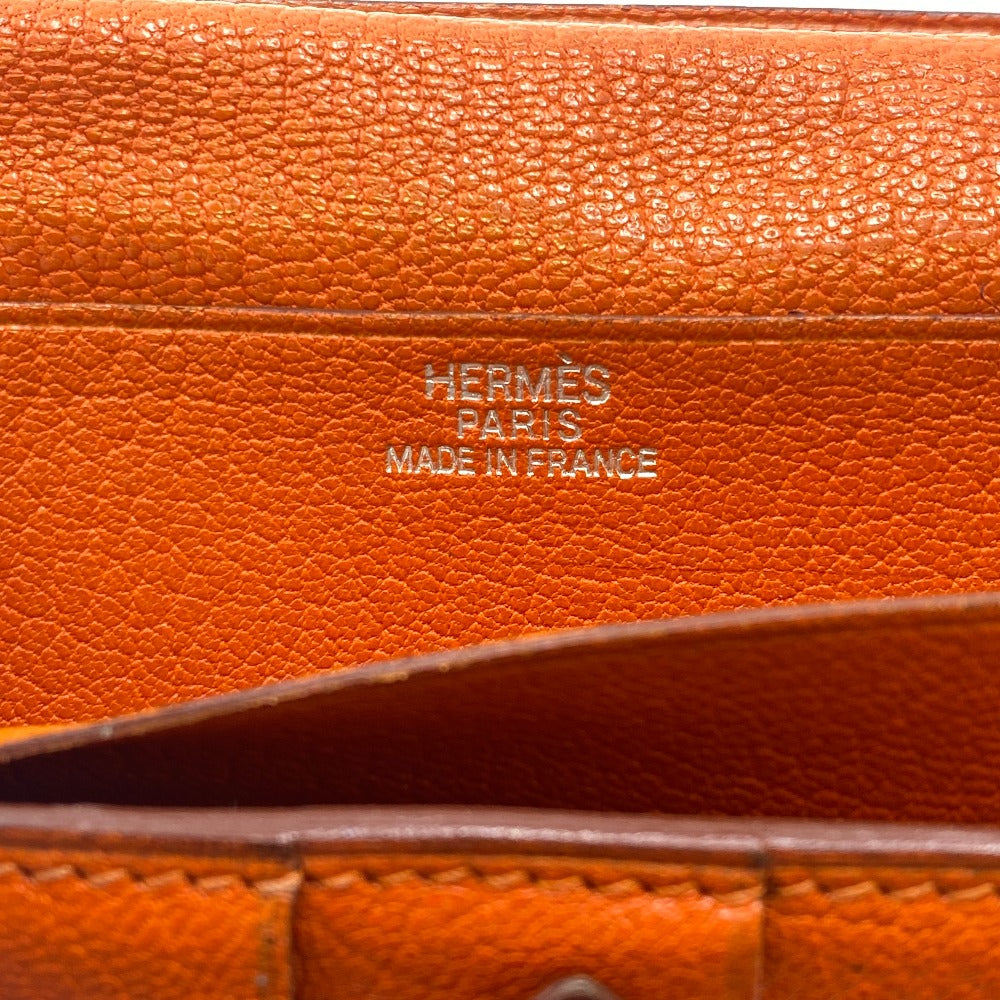 HERMES Long Wallet Purse Chevre Misol Orange Bean Women Used Authentic