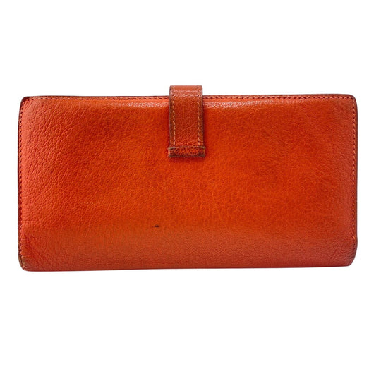 HERMES Long Wallet Purse Chevre Misol Orange Bean Women Used Authentic