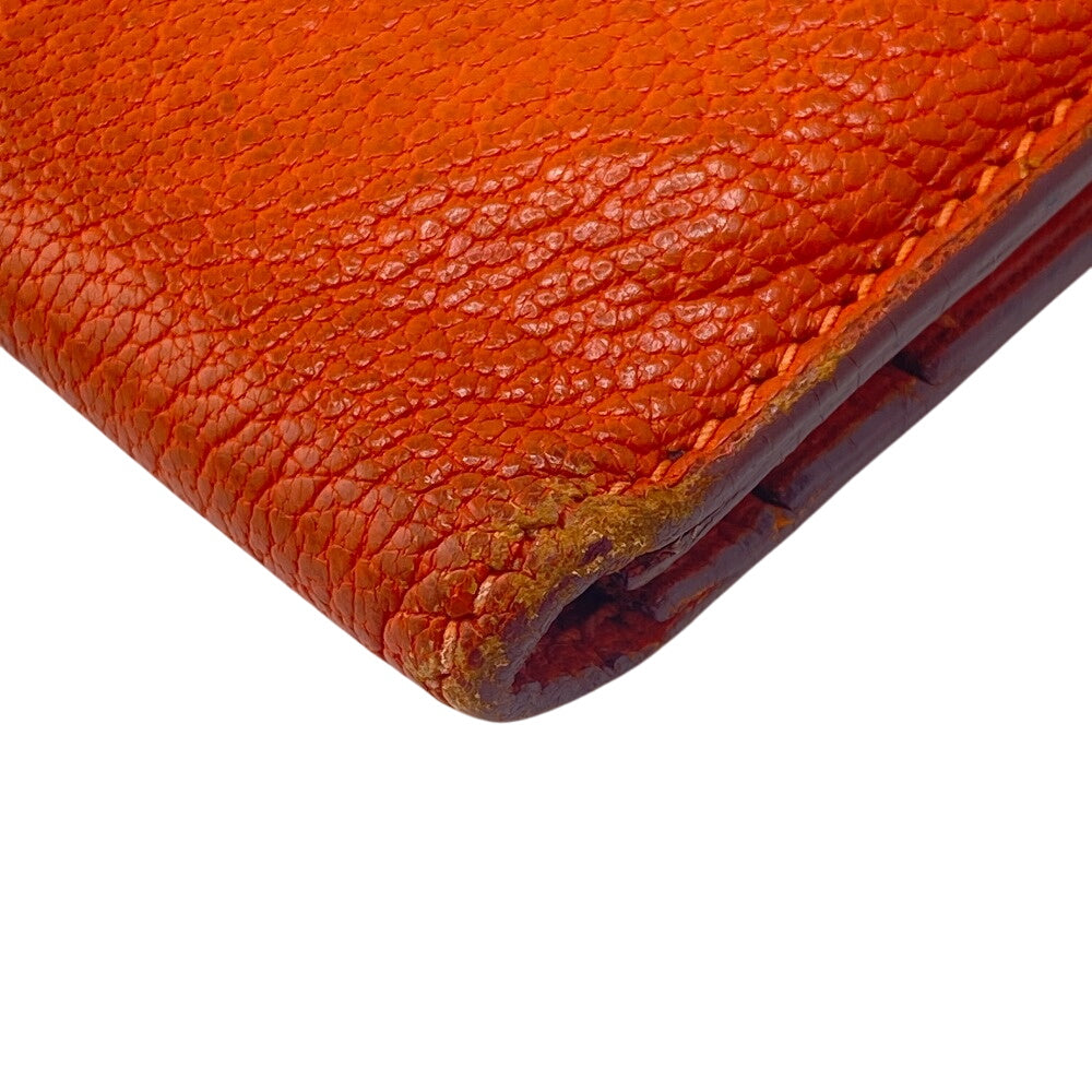 HERMES Long Wallet Purse Chevre Misol Orange Bean Women Used Authentic