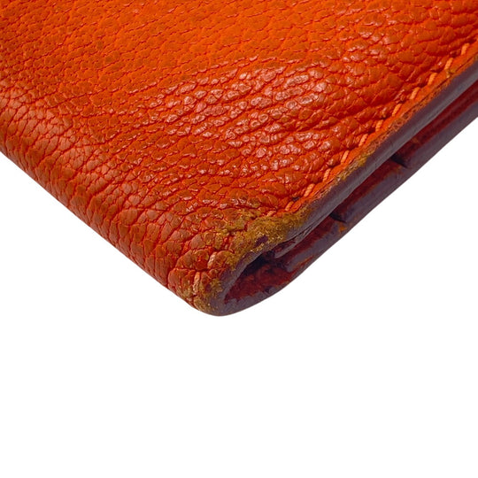 HERMES Long Wallet Purse Chevre Misol Orange Bean Women Used Authentic