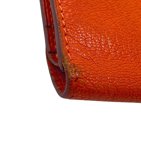 HERMES Long Wallet Purse Chevre Misol Orange Bean Women Used Authentic