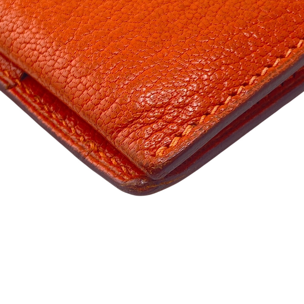 HERMES Long Wallet Purse Chevre Misol Orange Bean Women Used Authentic