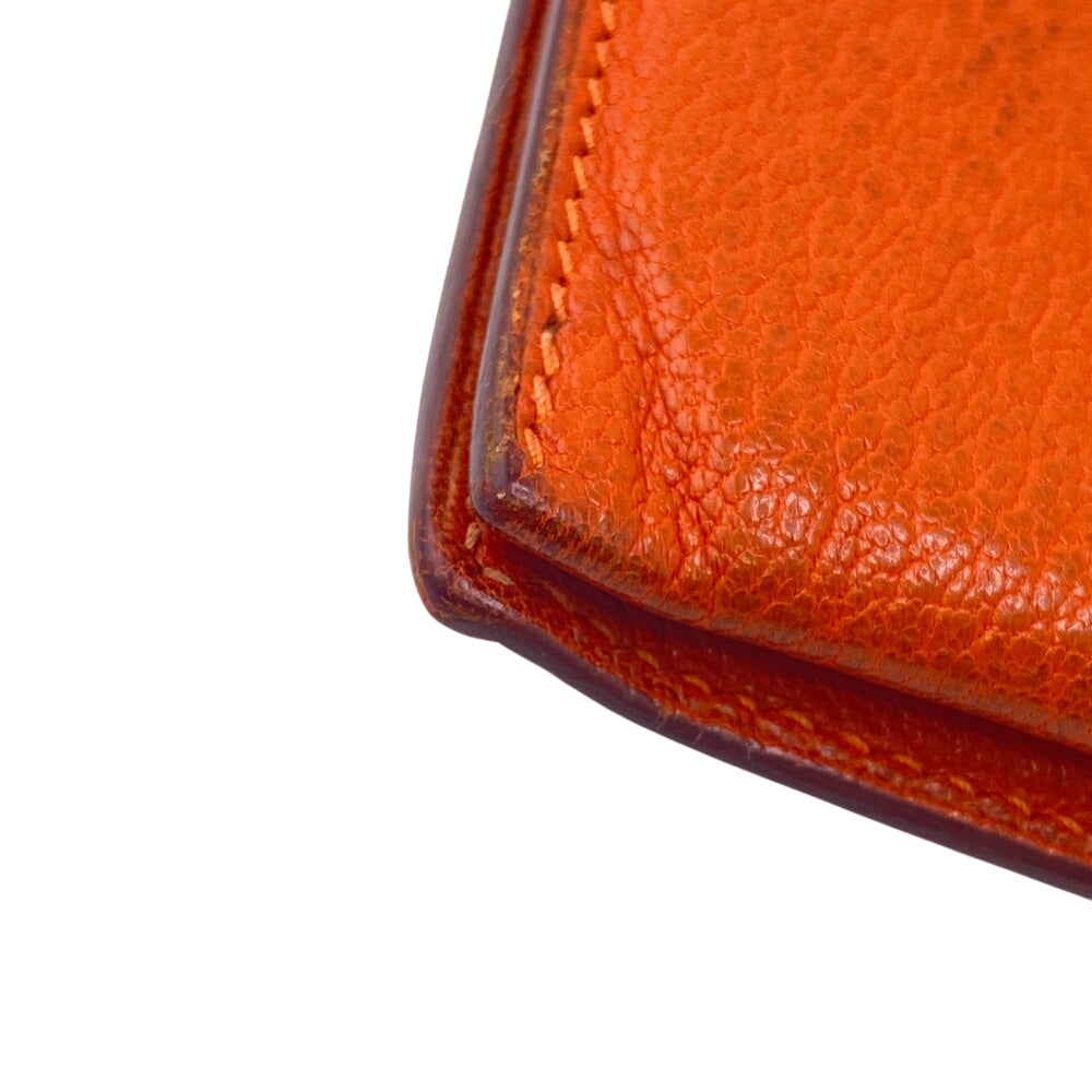 HERMES Long Wallet Purse Chevre Misol Orange Bean Women Used Authentic