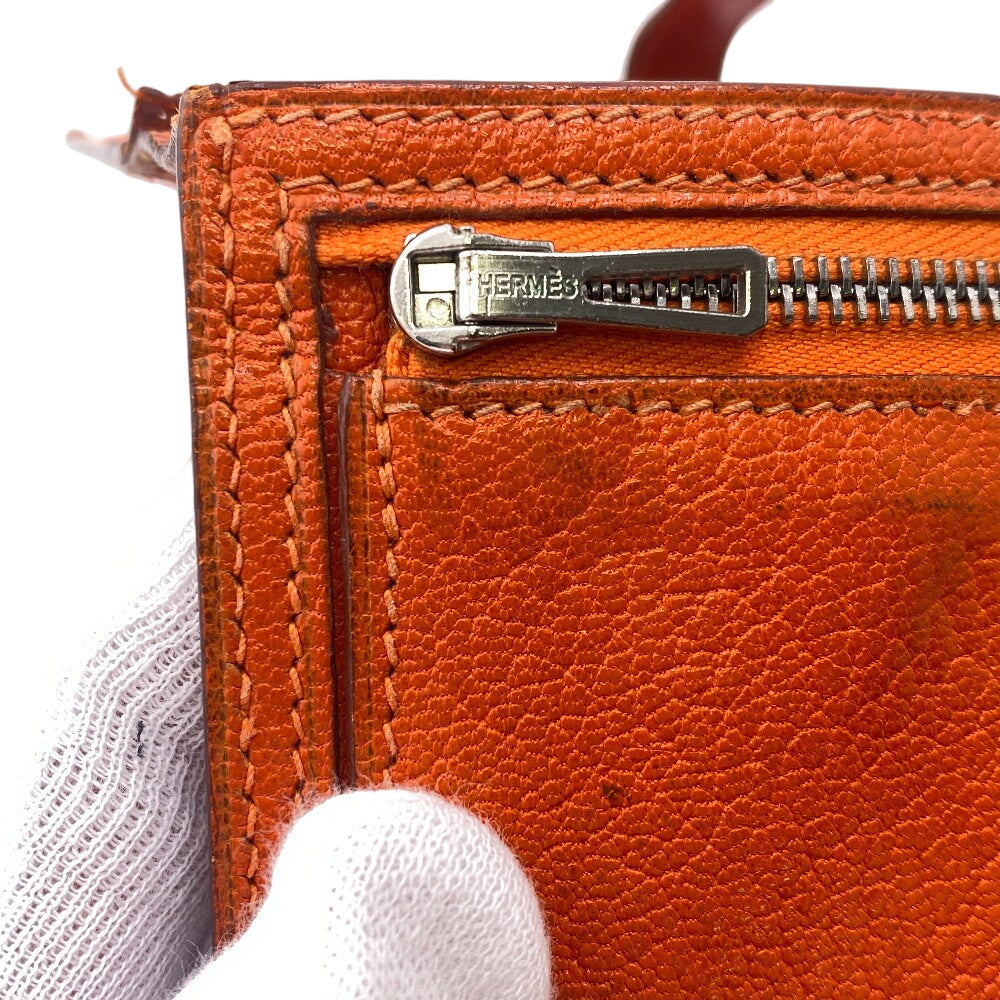 HERMES Long Wallet Purse Chevre Misol Orange Bean Women Used Authentic