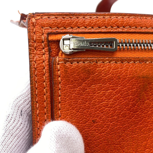 HERMES Long Wallet Purse Chevre Misol Orange Bean Women Used Authentic