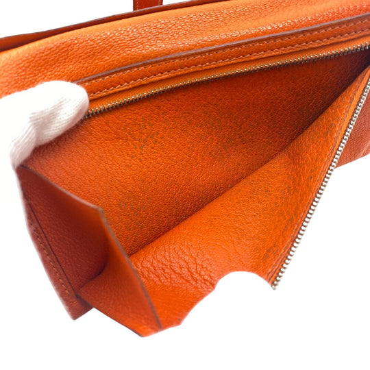HERMES Long Wallet Purse Chevre Misol Orange Bean Women Used Authentic