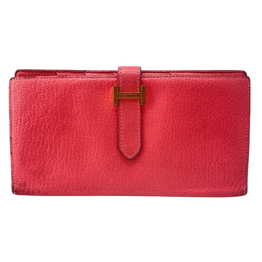 HERMES Long Wallet Purse Chevre Misol pink Beansufla Women Used Authentic