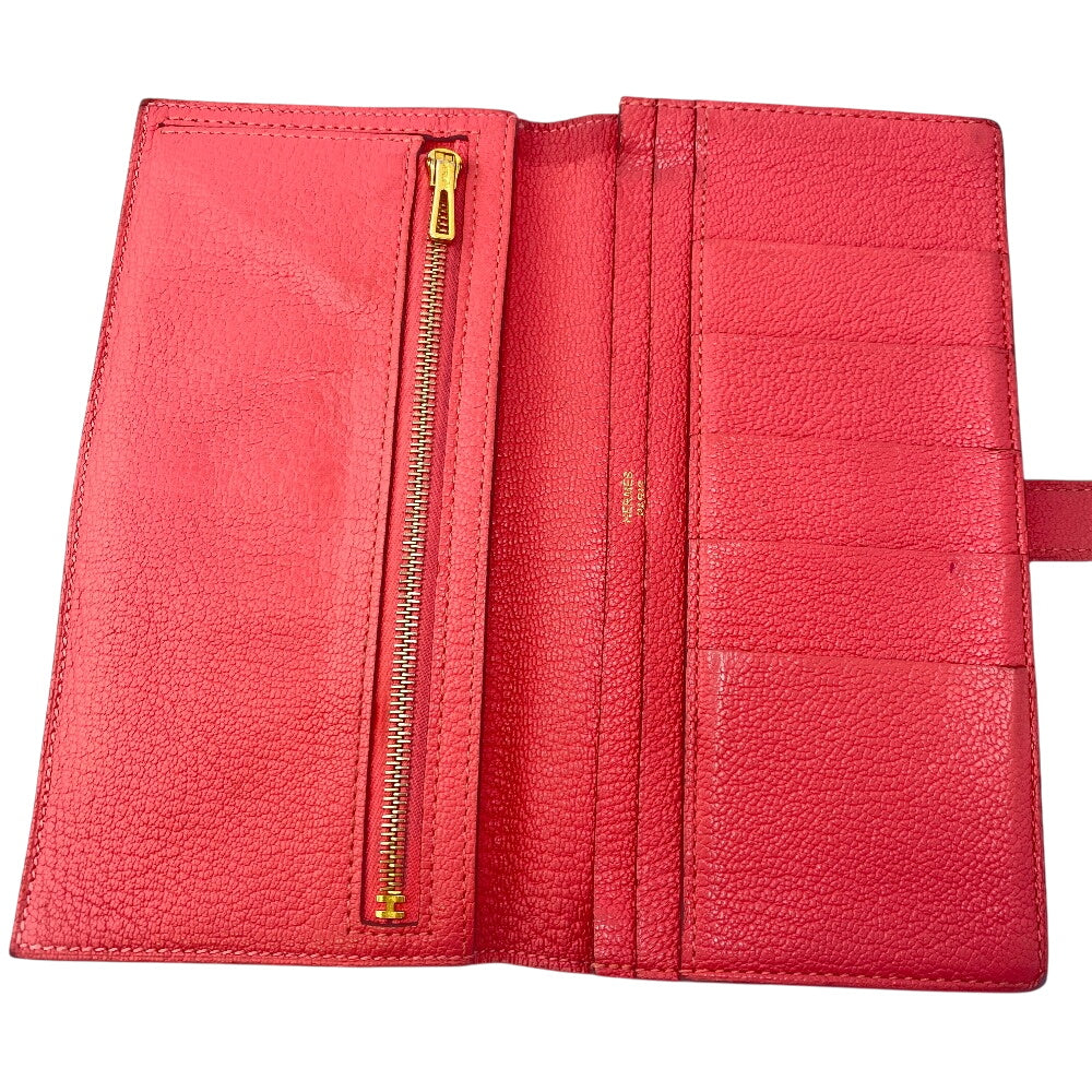 HERMES Long Wallet Purse Chevre Misol pink Beansufla Women Used Authentic