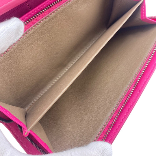 BOTTEGAVENETA Long Wallet Purse leather pink Butterfly Women Used Authentic