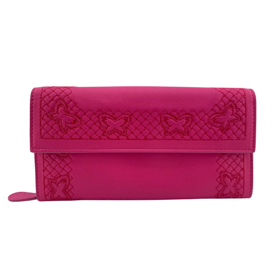 BOTTEGAVENETA Long Wallet Purse leather pink Butterfly Women Used Authentic