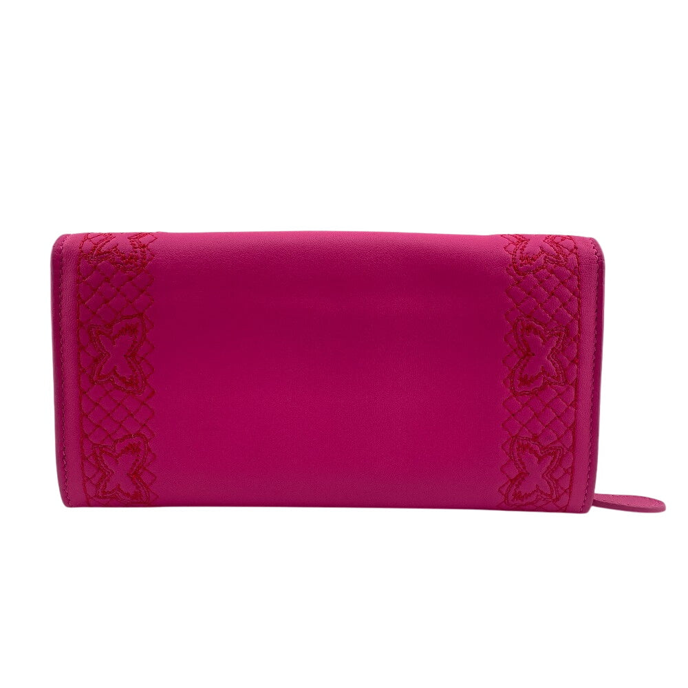 BOTTEGAVENETA Long Wallet Purse leather pink Butterfly Women Used Authentic