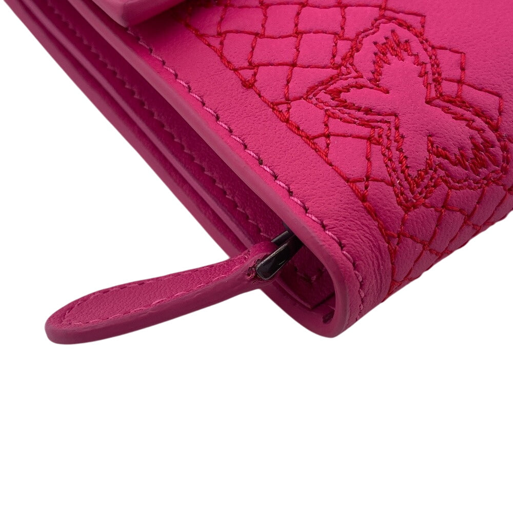 BOTTEGAVENETA Long Wallet Purse leather pink Butterfly Women Used Authentic
