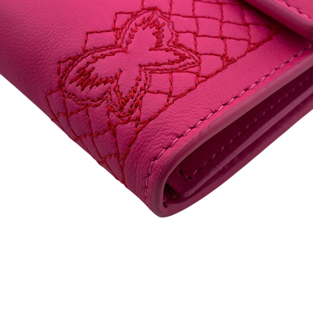 BOTTEGAVENETA Long Wallet Purse leather pink Butterfly Women Used Authentic