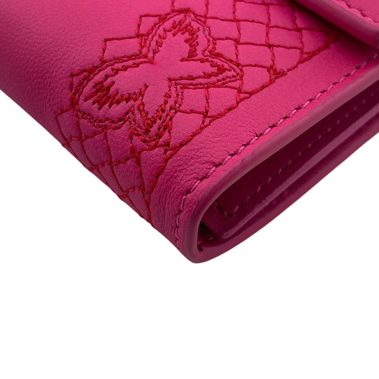 BOTTEGAVENETA Long Wallet Purse leather pink Butterfly Women Used Authentic