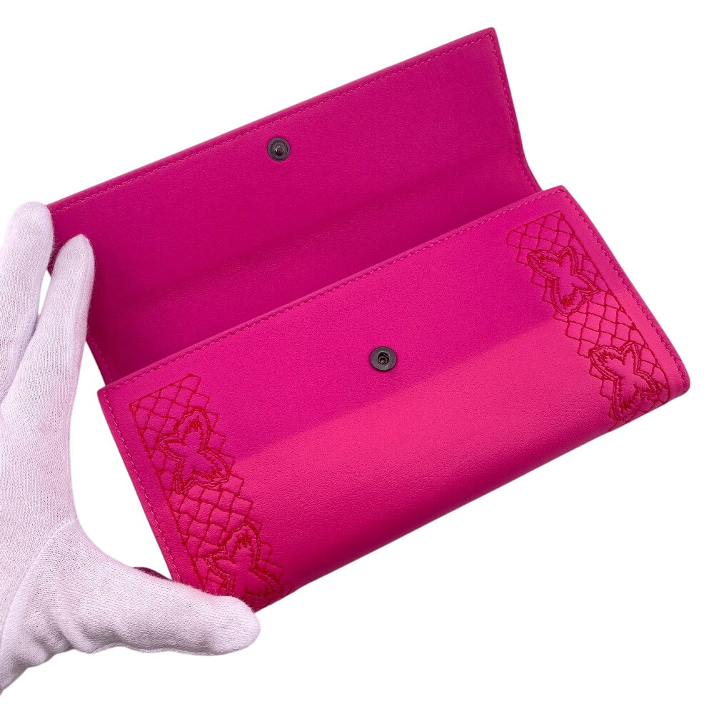 BOTTEGAVENETA Long Wallet Purse leather pink Butterfly Women Used Authentic