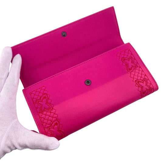 BOTTEGAVENETA Long Wallet Purse leather pink Butterfly Women Used Authentic